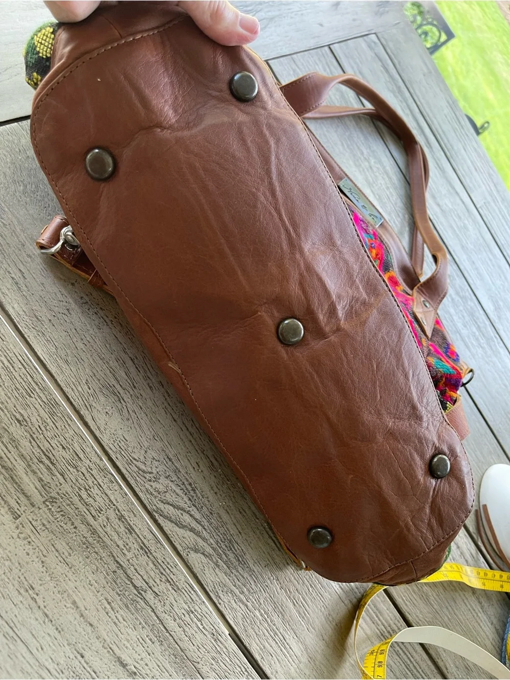 Nena & Co. Guatemalan Huipil Textile & Leather Upcycled Convertible Day Bag
